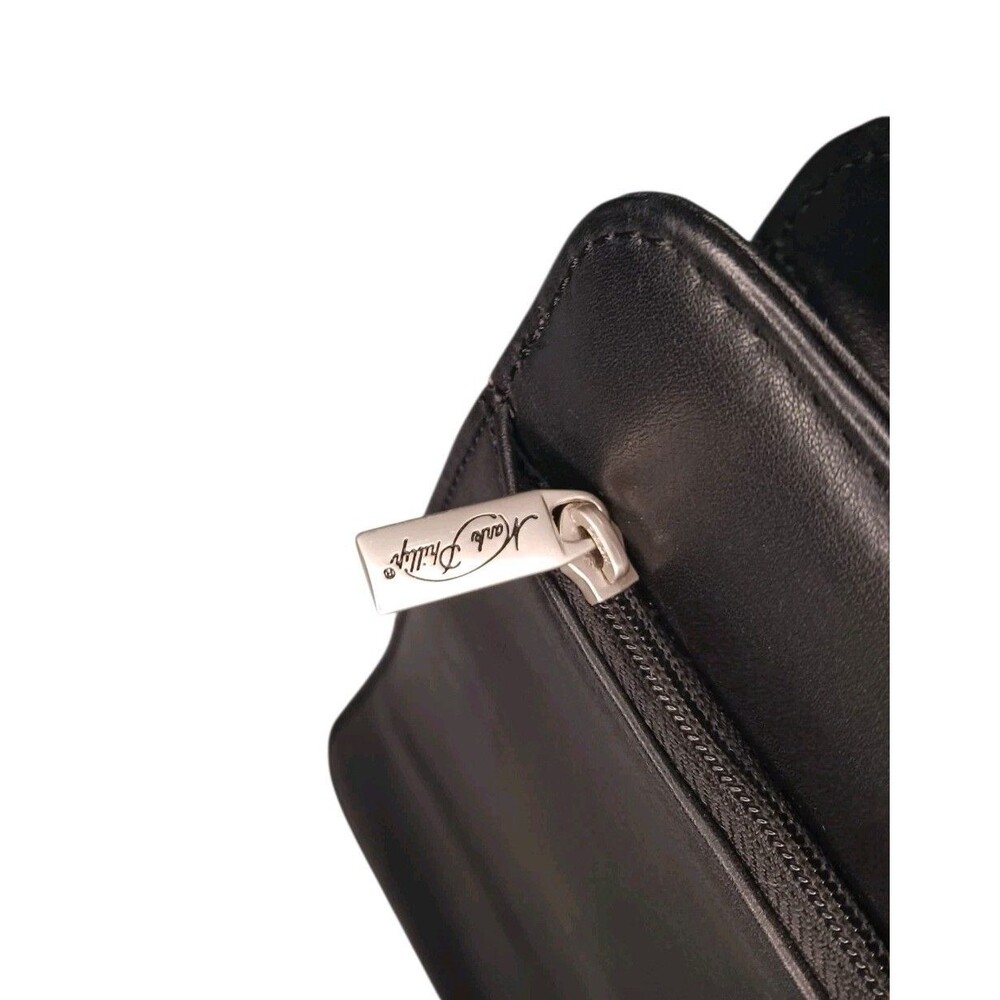 MARK PHILLIPS Black Leather Briefcase & Shoulder Strap Attache Messenger Bag Y2K - Picture 5 of 7